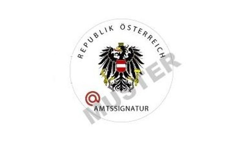 Schriftzug Republik Österreich und Amtssignatur, Muster und der Adler mit Sichel und Hammer