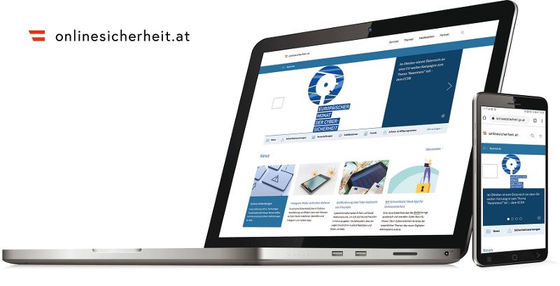 Zu sehen sind ein Laptop und ein Smartphone mit der geöffneten Website onlinesicherheit.gv.at.